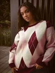 Yours Curve Red Argyle Jumper - Image 5 of 7