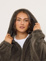 Yours Curve Brown Faux Fur Zip Thru Hooded Fleece - Image 2 of 6