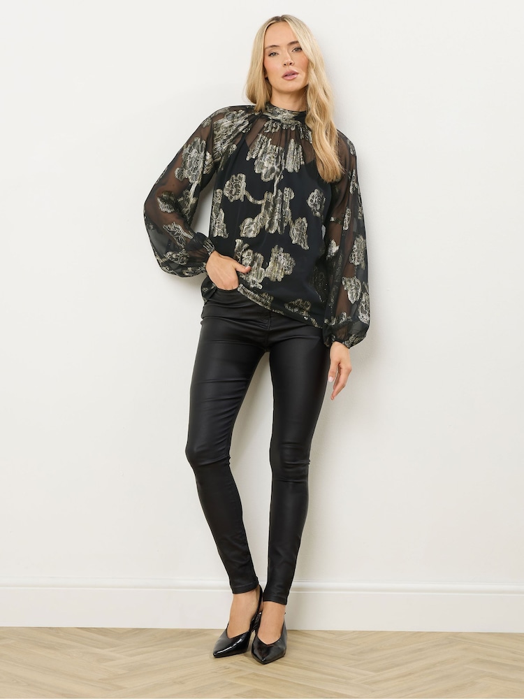 Long Tall Sally Black Jacquard High Neck Blouse - Image 2 of 5