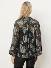 Long Tall Sally Black Jacquard High Neck Blouse - Image 3 of 5