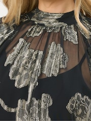 Long Tall Sally Black Jacquard High Neck Blouse - Image 4 of 5