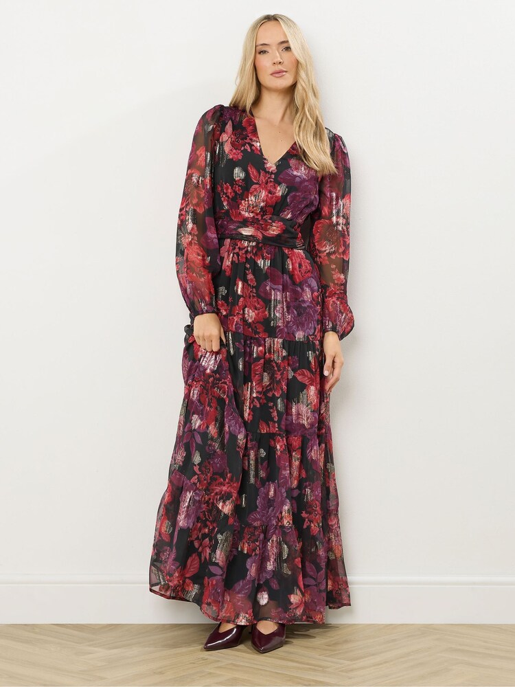 Long Tall Sally Black Jacquard Maxi Tiered Dress - Image 1 of 5