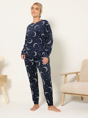 Yours Curve Blue Baby Fleece Pyjamas Set - Image 1 of 5