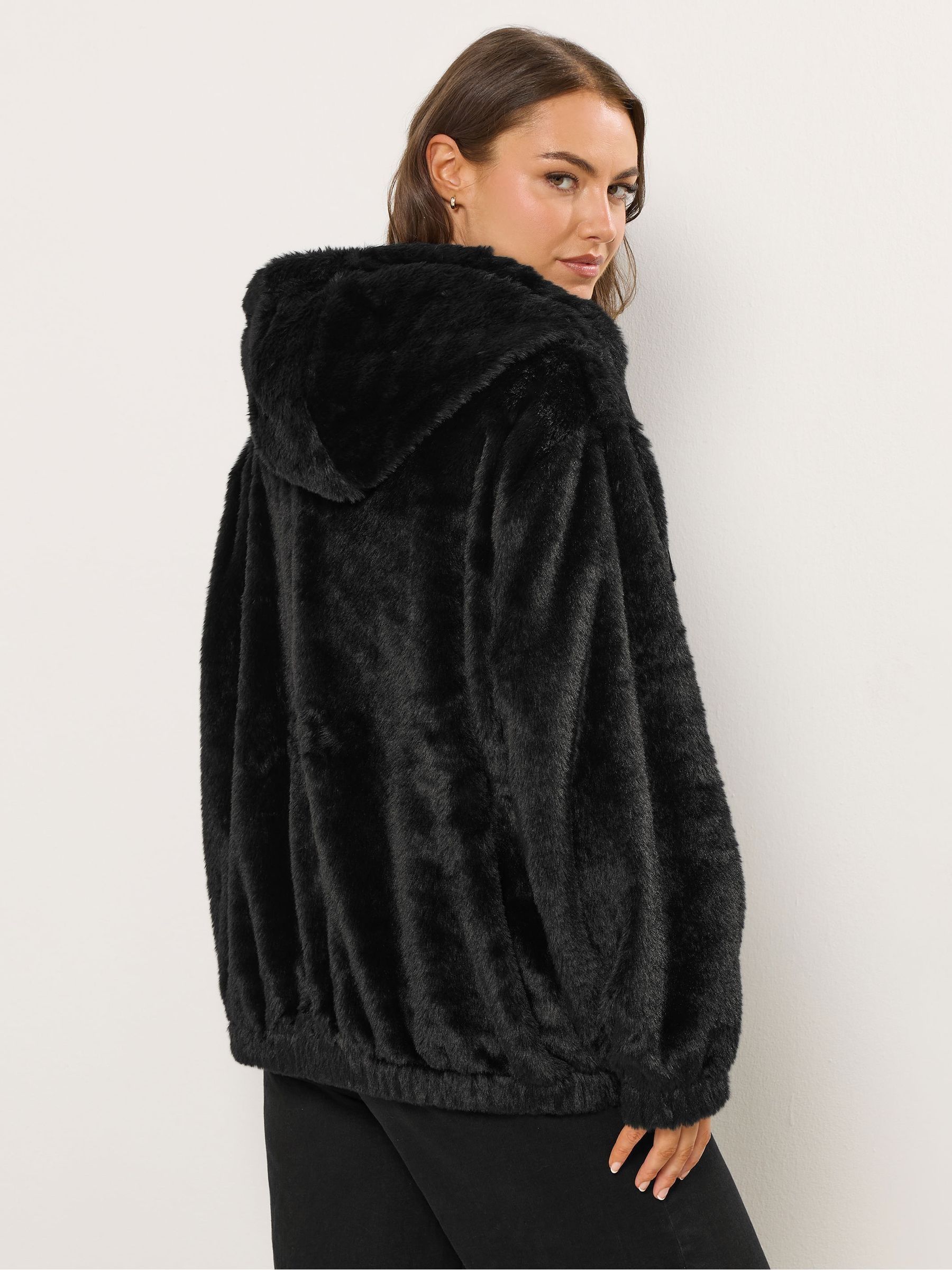 Buy Yours Curve Black Faux Fur Zip Thru Hooded Fleece from the