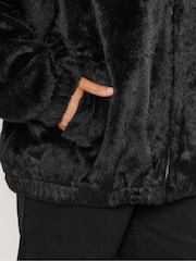 Yours Curve Black Faux Fur Zip Thru Hooded Fleece - Image 5 of 6