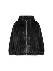 Yours Curve Black Faux Fur Zip Thru Hooded Fleece - Image 6 of 6