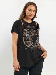 Yours Curve Black Laser Cut Top - Image 1 of 5
