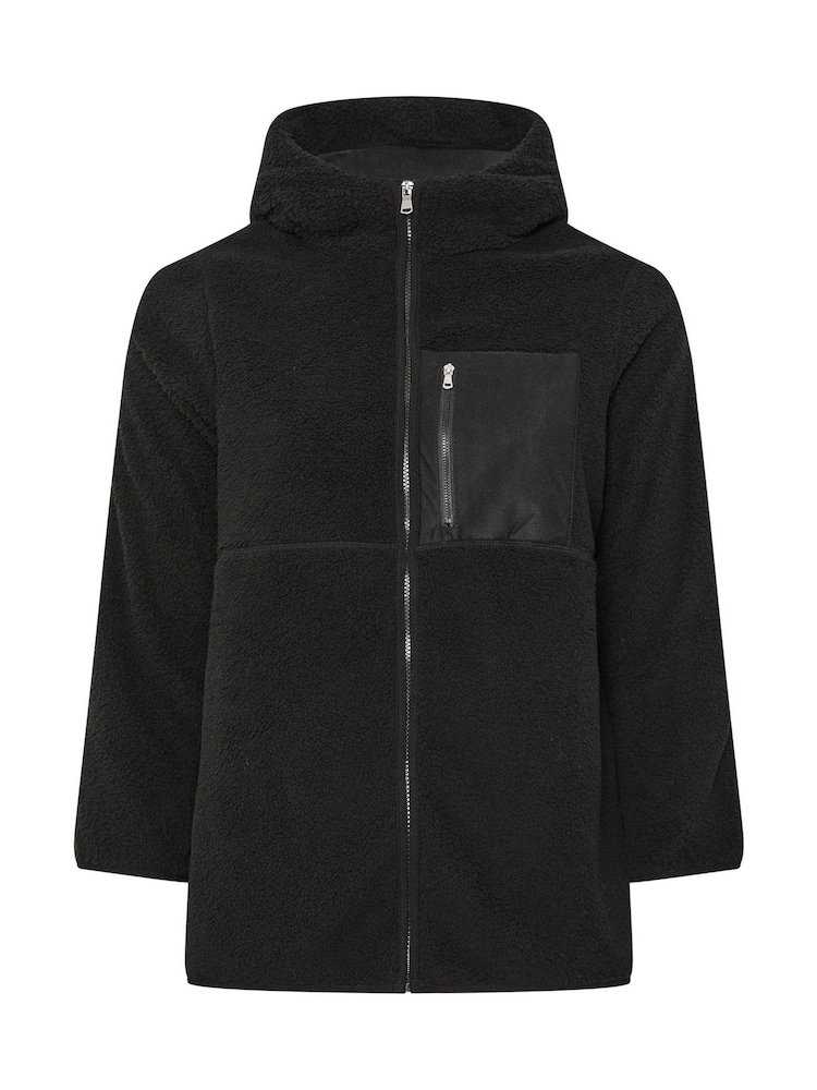 Yours Curve Black Hooded Nylon Pocket Fleece - Image 5 of 5 Yours Curve Black Hooded Nylon Pocket Fleece - Image 5 of 5