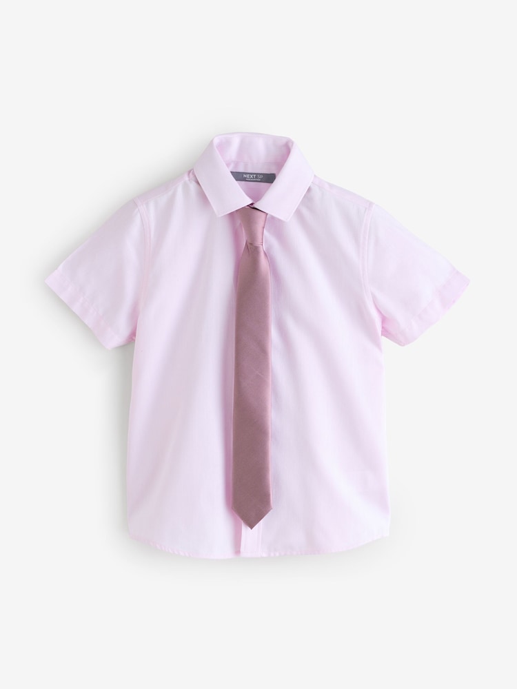Pink Regular Fit Short Sleeve Shirt And Tie Set - Image 1 of 1