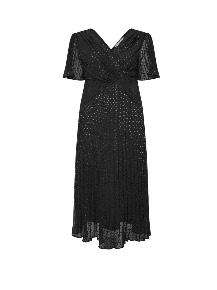Yours Curve Black London Metallic Pleated Wrap Dress - Image 5 of 5