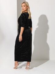 Yours Curve Black London Velvet Wrap Gathered Dress - Image 2 of 5