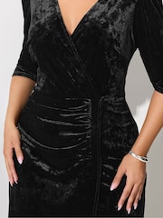 Yours Curve Black London Velvet Wrap Gathered Dress - Image 3 of 5