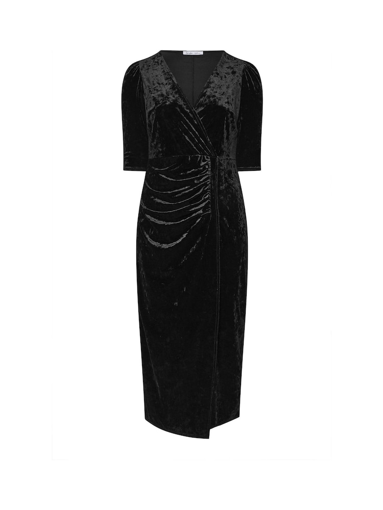 Yours Curve Black London Velvet Wrap Gathered Dress - Image 5 of 5