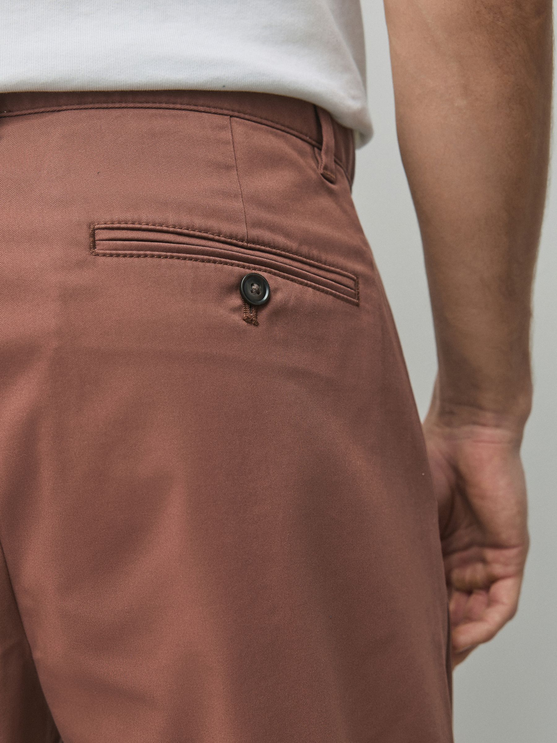 Buy Rust Brown Regular Tapered Fit Cotton Rich Stretch Chinos from