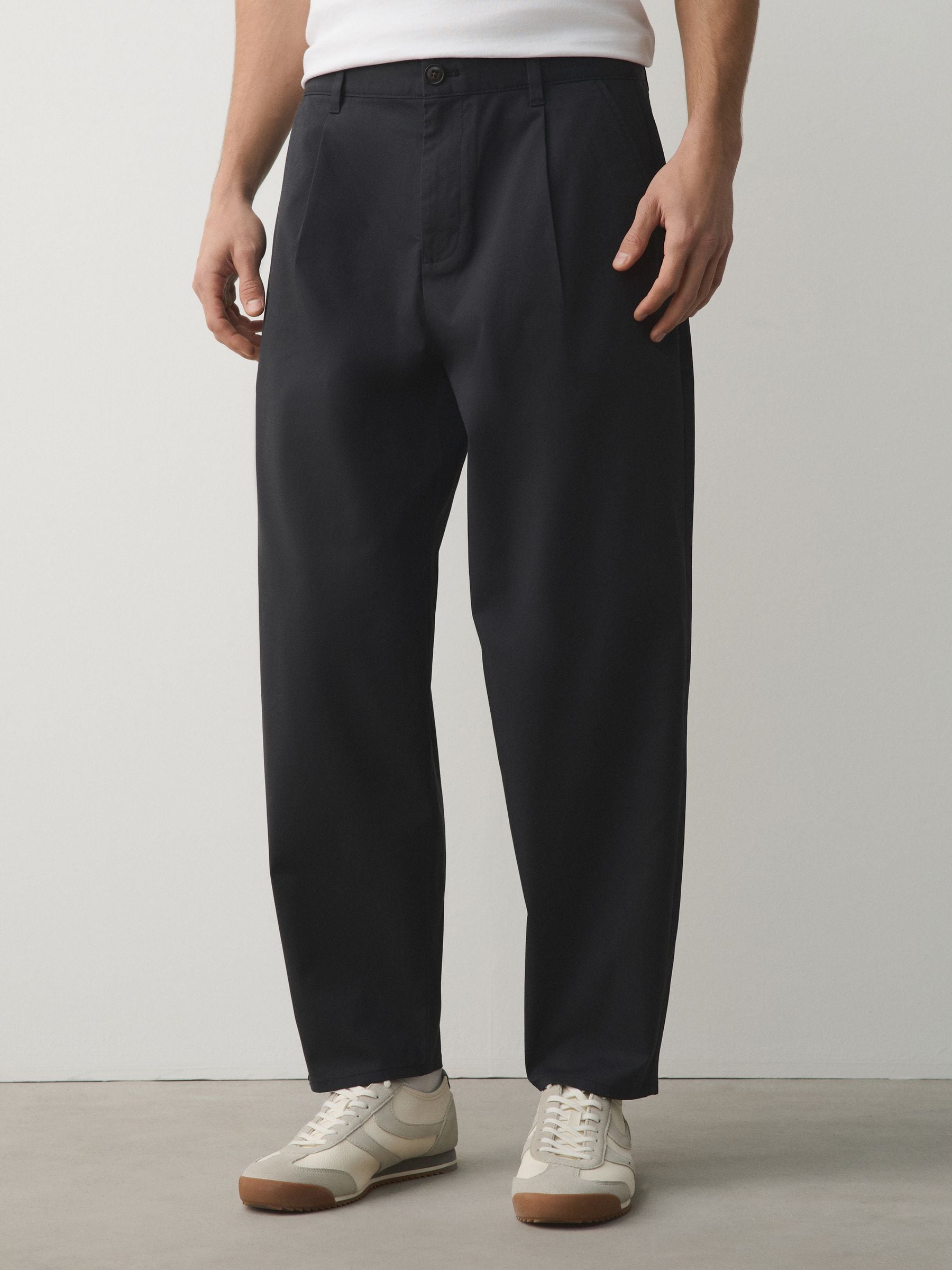 Buy Charcoal Grey Barrel Fit Single Pleat Cotton Rich Stretch