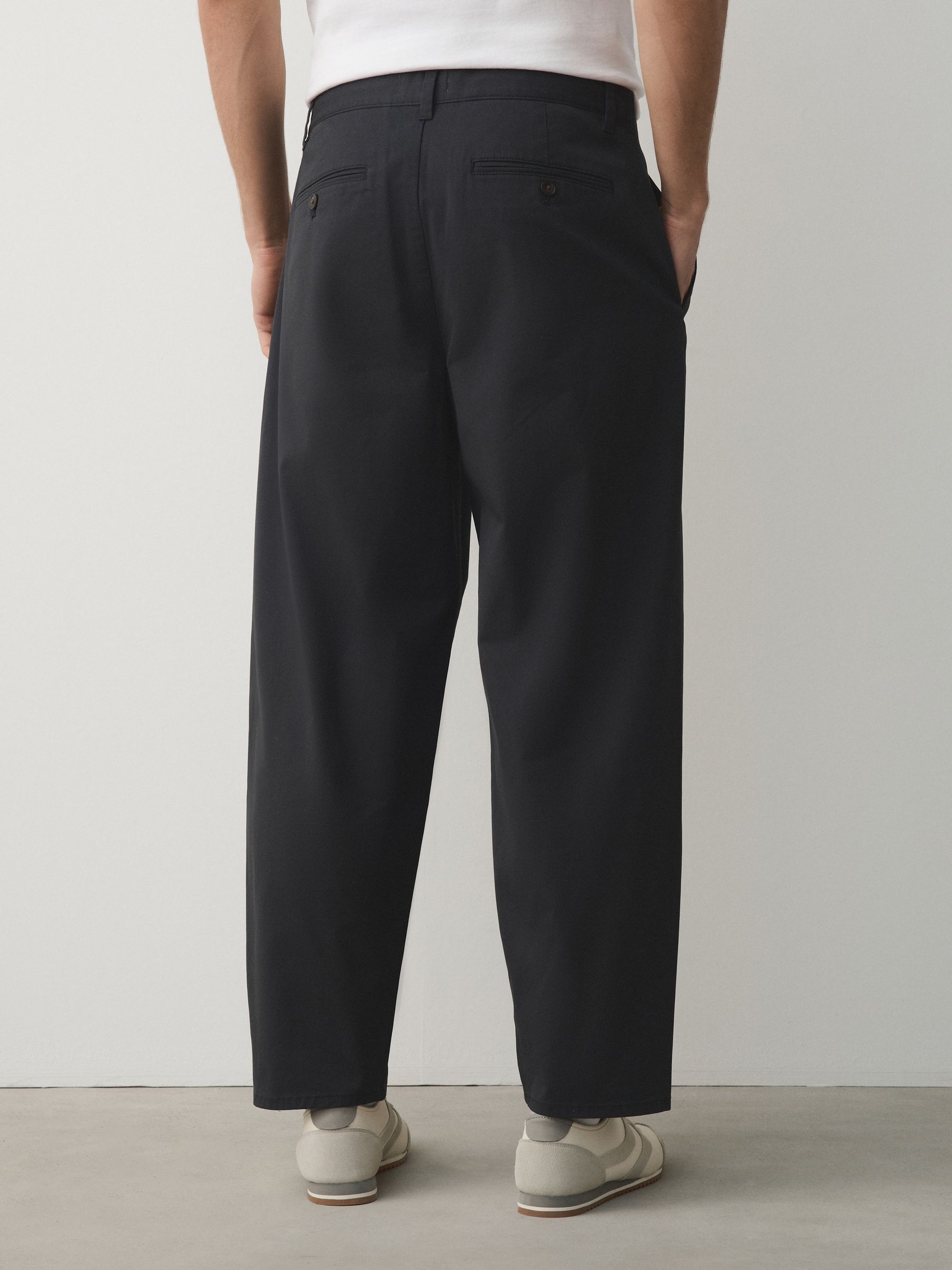 Buy Charcoal Grey Barrel Fit Single Pleat Cotton Rich Stretch