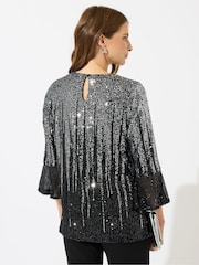 M&Co Silver Ombre Flute Sleeve Top - Image 3 of 5
