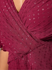 Yours Curve Red London Metallic Pleated Wrap Dress - Image 4 of 5