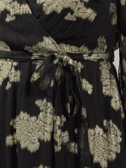 Yours Curve Black Party Jacquard Wrap Dress - Image 4 of 5