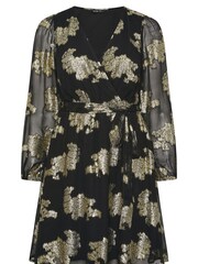 Yours Curve Black Party Jacquard Wrap Dress - Image 5 of 5