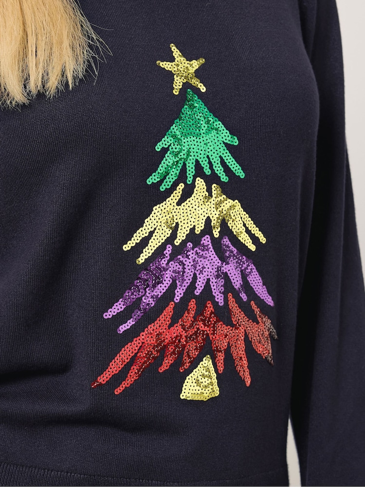 Buy M&Co Blue Petite Sequin Christmas Tree Jumper from the Next UK