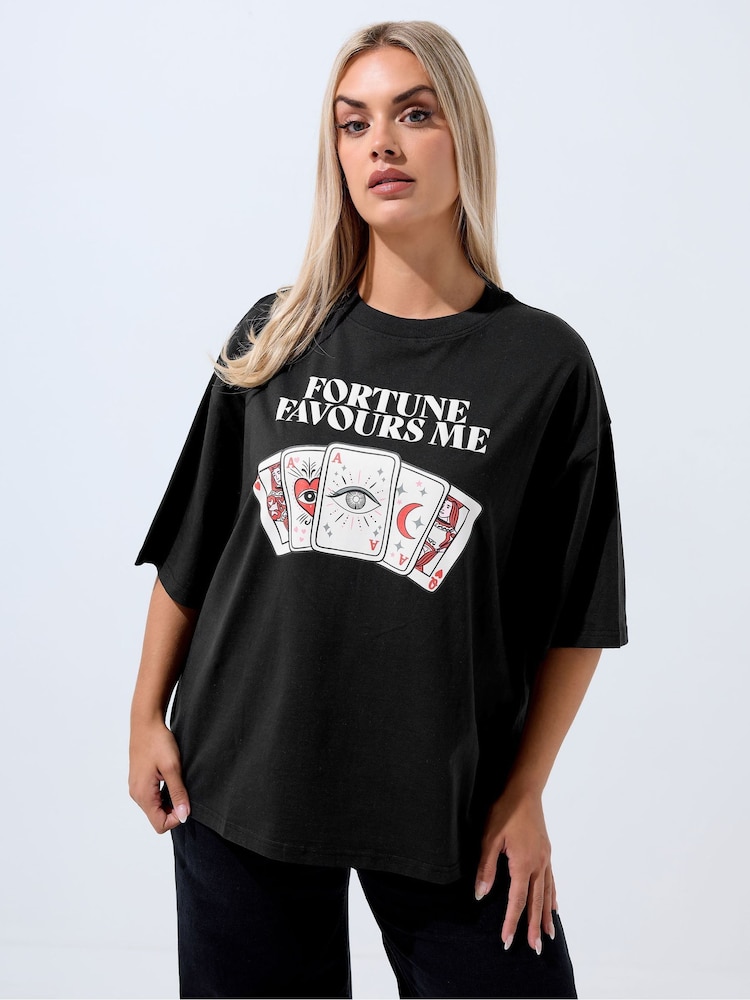 Yours Curve Black Limited Fortune Card T-Shirt - Image 1 of 5