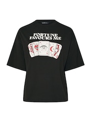 Yours Curve Black Limited Fortune Card T-Shirt - Image 4 of 5
