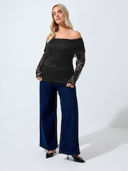 Yours Curve Black Limited Lace Bardot Top - Image 2 of 5
