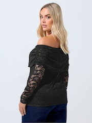Yours Curve Black Limited Lace Bardot Top - Image 3 of 5