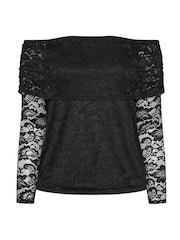 Yours Curve Black Limited Lace Bardot Top - Image 5 of 5