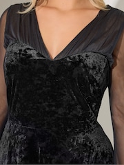 Yours Curve Black London Mesh Sleeve Velvet Dress - Image 4 of 5
