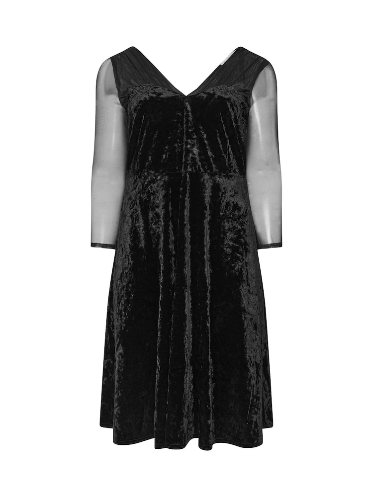 Yours Curve Black London Mesh Sleeve Velvet Dress - Image 5 of 5