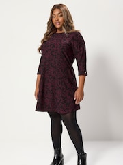 Yours Curve Black Ponte Ribbed Dress - Image 3 of 5