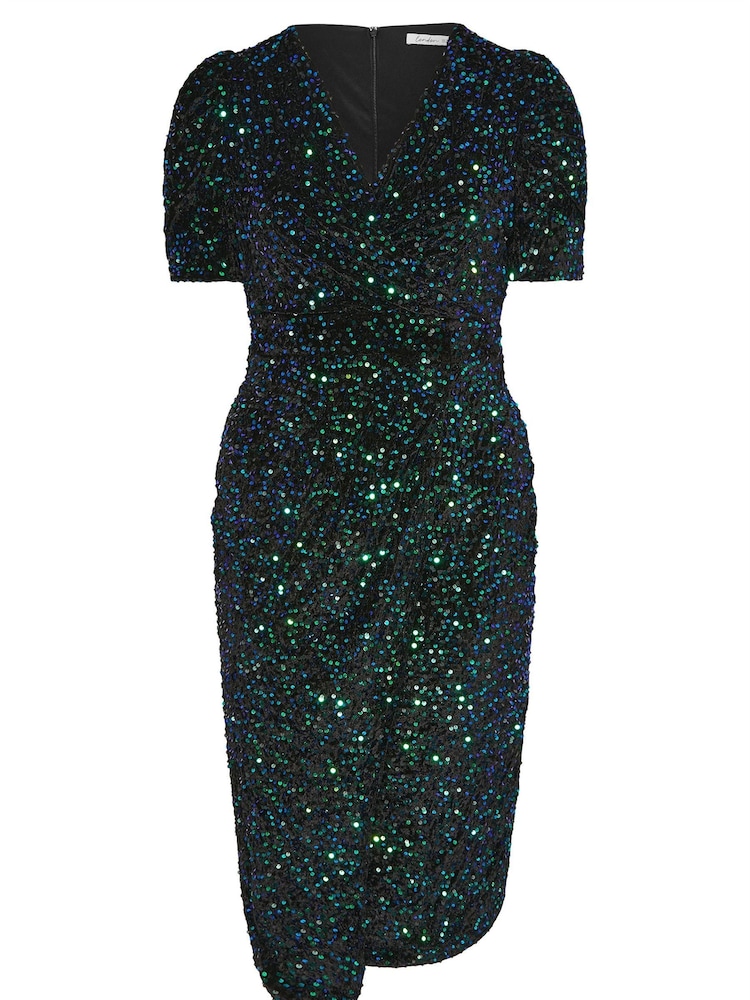 Yours Curve Black London Sequin Velvet Wrap Dress - Image 5 of 5 Yours Curve Black London Sequin Velvet Wrap Dress - Image 5 of 5