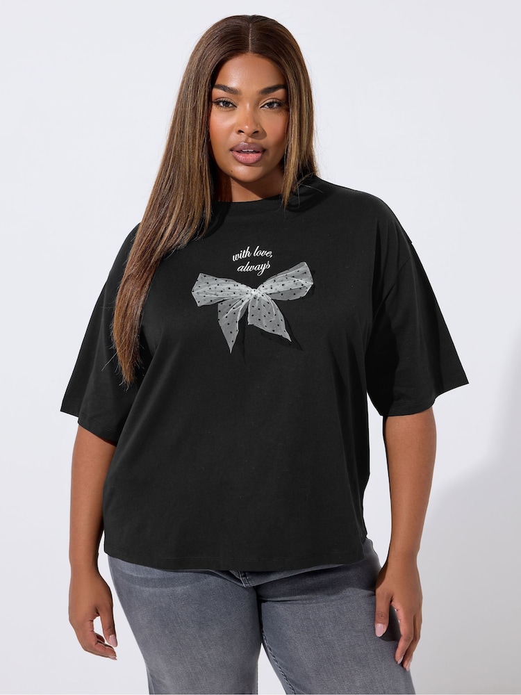 Yours Curve Limited Organza Bow T-Shirt - Imagem 1 de 5