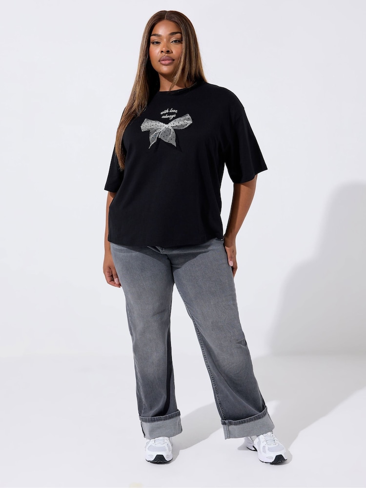 Yours Curve Limited Organza Bow T-Shirt - Imagem 2 de 5