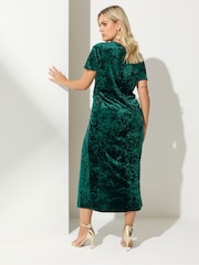 Yours Curve Green London Velvet Knot Dress - Image 3 of 5