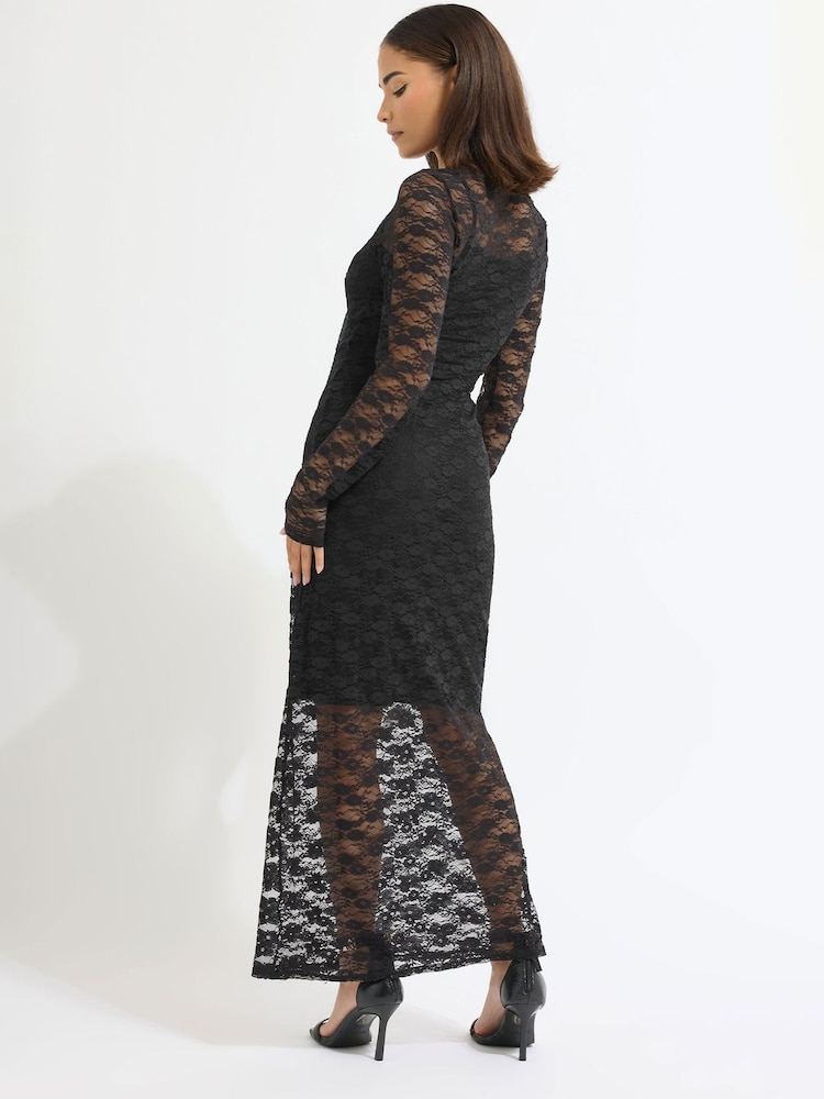 petite black long sleeve dress Miss Selfridge Petite long sleeve bardot maxi dress in black