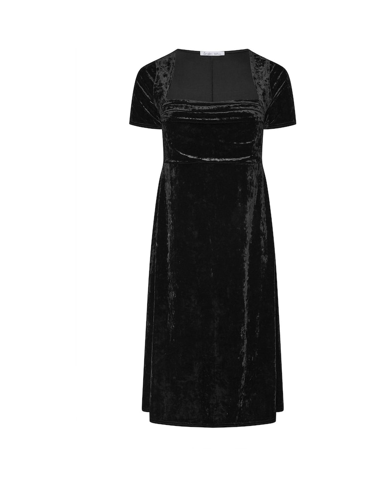 Yours Curve Black London Velvet Square Neck Dress - Image 5 of 5