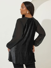 Yours Curve Black Raglan Mix Crinkle Velour Top - Image 2 of 5