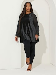 Yours Curve Black Raglan Mix Crinkle Velour Top - Image 3 of 5