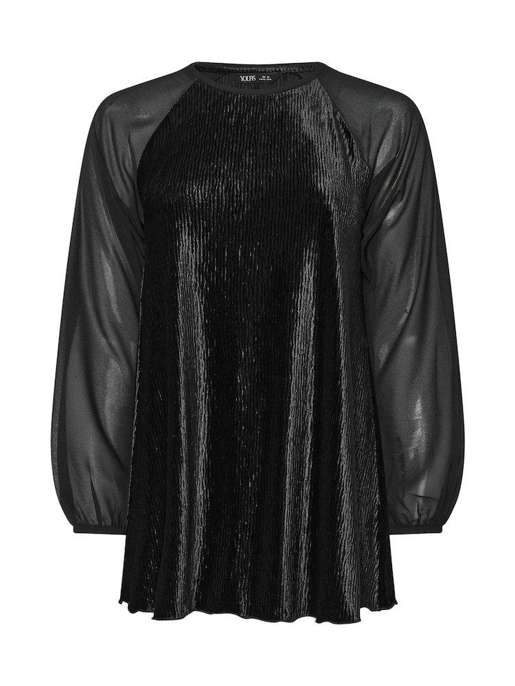 Yours Curve Black Raglan Mix Crinkle Velour Top - Image 5 of 5