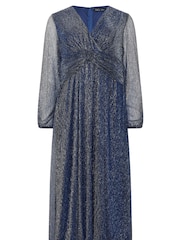 M&Co Blue Plisse Bow Waist Detail Dress - Image 5 of 5