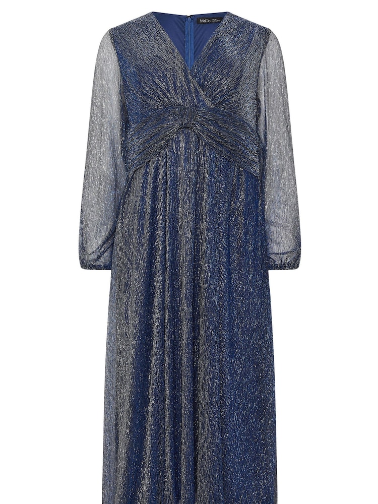 M&Co Blue Plisse Bow Waist Detail Dress - Image 5 of 5
