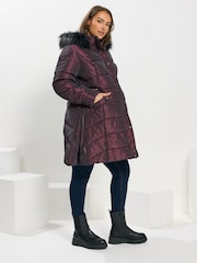Yours Curve Purple Maternity Panelled Midi Puffer Coat - Image 2 of 5
