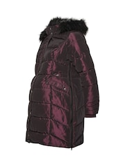 Yours Curve Purple Maternity Panelled Midi Puffer Coat - Image 5 of 5
