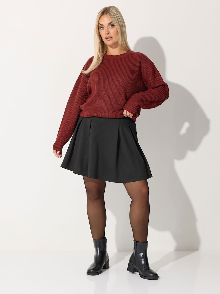 Yours Curve Black Limited Pleated Skirt - Image 2 of 6