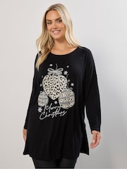 Yours Curve Matte Black Long Sleeve Novelty T-Shirt - Image 1 of 5