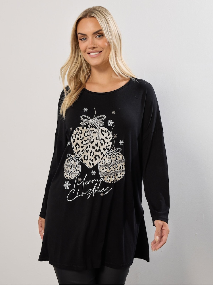 Yours Curve Matte Black Long Sleeve Novelty T-Shirt - Image 1 of 5