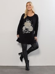 Yours Curve Matte Black Long Sleeve Novelty T-Shirt - Image 2 of 5
